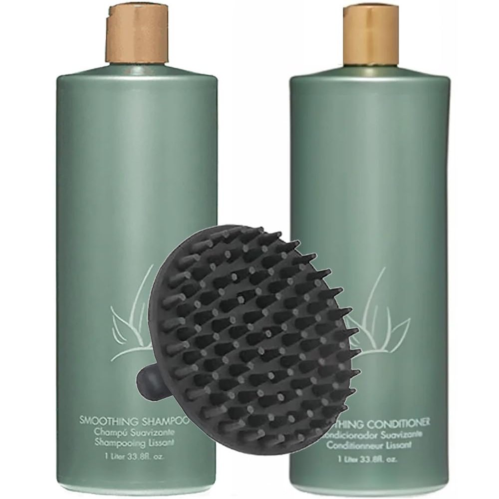 Agave Smoothing Shampoo & Conditioner 1 Liter Duo Set + M Hair Designs Scalp Brush  Frizz Control, Hydrating Hair Care for Soft, Smooth, Shiny Hair