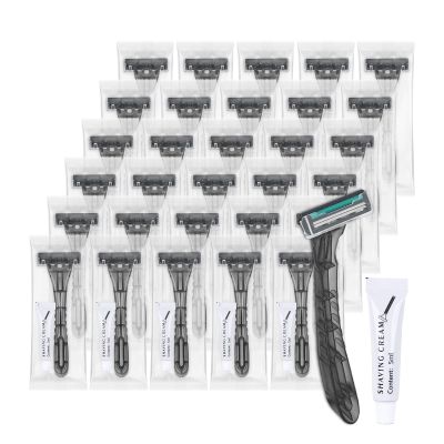 Lilingsty Disposable Razors Bulk, Gray Razors Individually Wrapped Bulk, With Shaving Cream For Hotels, Shelters, Homeless, Nursing Homes, Charities, Churches (30-PACK)
