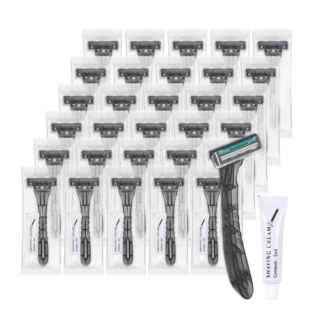 Lilingsty Disposable Razors Bulk, Gray Razors Individually Wrapped Bulk, With Shaving Cream For Hotels, Shelters, Homeless, Nursing Homes, Charities, Churches (30-PACK)