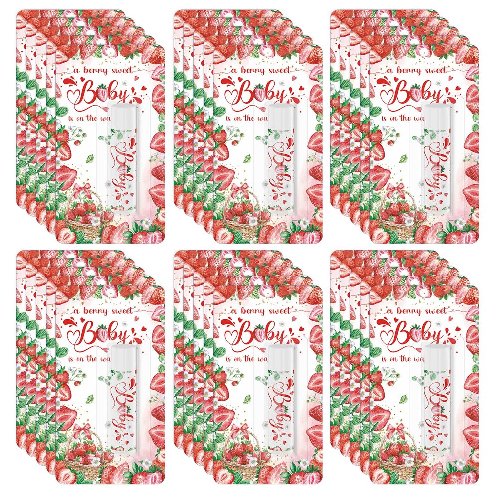 30 Pack Strawberry Baby Shower Games Lip Balms Bulk Games Prizes Party Gifts for Guests Friends Gender Reveal Favors Decorations Souvenirs, Baby Shower, Valentine's Gift Bags Stuffers(Strawberry)