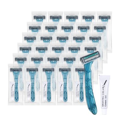 Lilingsty Disposable Razors Bulk, Blue Razors Individually Wrapped Bulk, With Shaving Cream For Hotels, Shelters, Homeless, Nursing Homes, Charities, Churches (30-PACK)