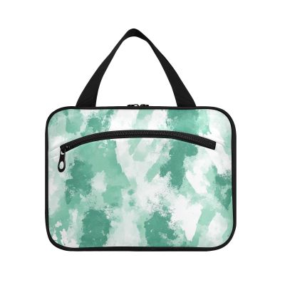 Abstract Watercolor Mint Green Cream White hanging toiletry bag for men with hook, designer essentials bag with compartments for travelers trip bolsa de maquillaje para mujer M