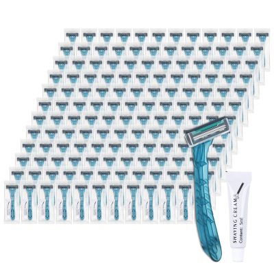 Lilingsty Disposable Razors Bulk, Blue Razors Individually Wrapped Bulk, With Shaving Cream For Hotels, Shelters, Homeless, Nursing Homes, Charities, Churches (100-PACK)
