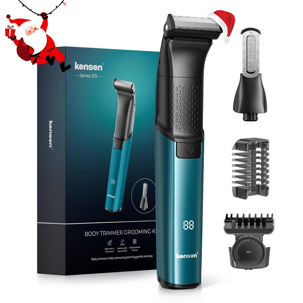 Body Hair Trimmer for Men - 6.0 Upgraded Electric Beard Trimmer, Christmas Gift 2-in-1 Dual-Head Shaver & Body Groomer for Face IPX6 Wet/Dry Use Groin & Ball Hair Painless Electric Razor Green