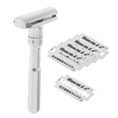 Adjustabled Safety Razor Classic Mild to Aggressive 1-6 Double Edge with 5 Blades for Mens Shaving