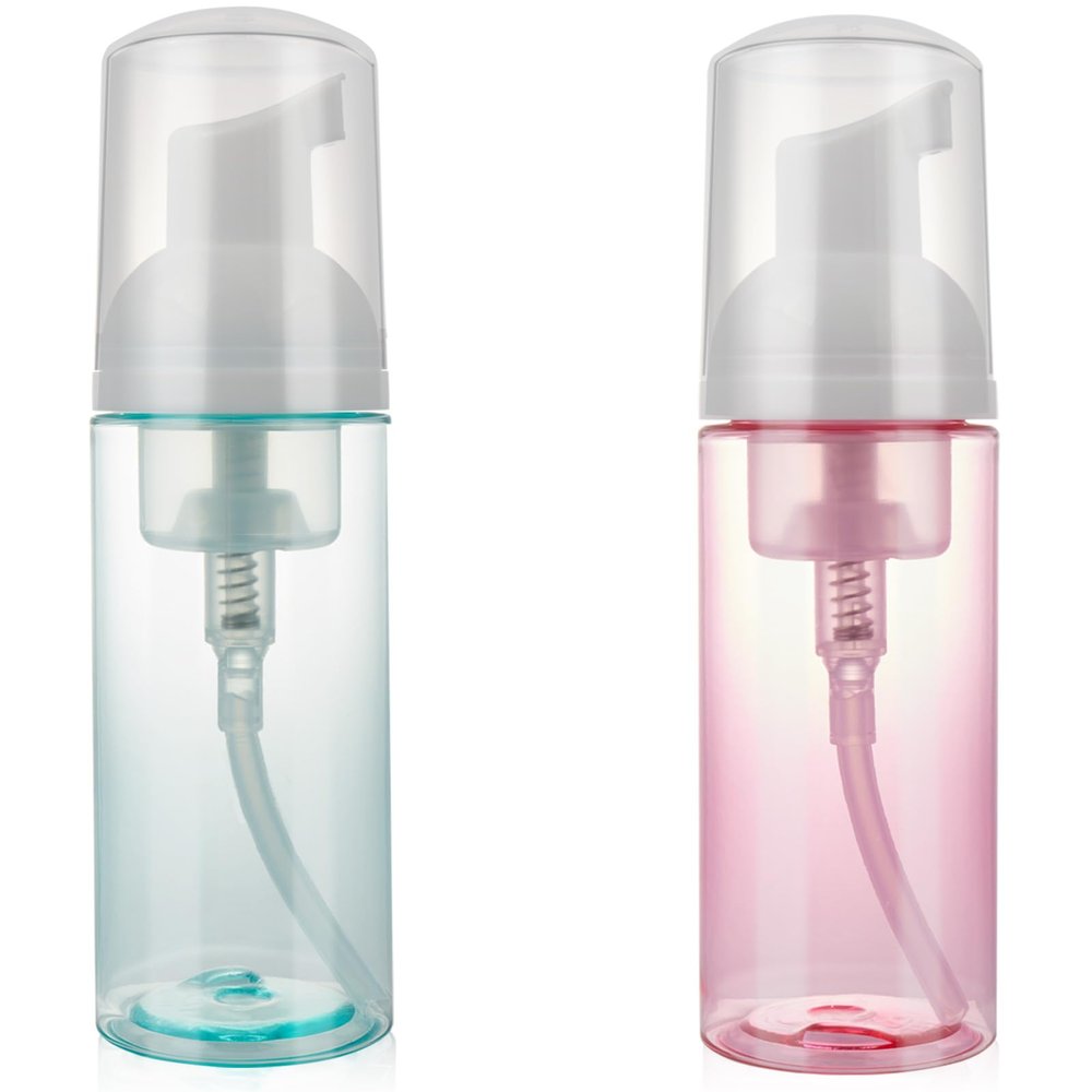 2oz Foam Pump Bottle - Travel Size Leak-Proof Mousse Containers, Plastic Clear Refillable Foaming Soap Dispenser for Hand Wash, Shampoo, Lash Cleanser | Portable & Rich Foam (2-Pack)