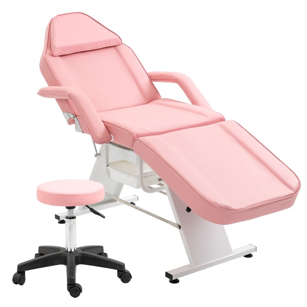 JovyTide Professioanl Massage Table, Backrest Adjustable, Removable Headrest, Bottom Shelf Storage, Memory Foam Layer Salon Bed (Pink-1 72.8'')