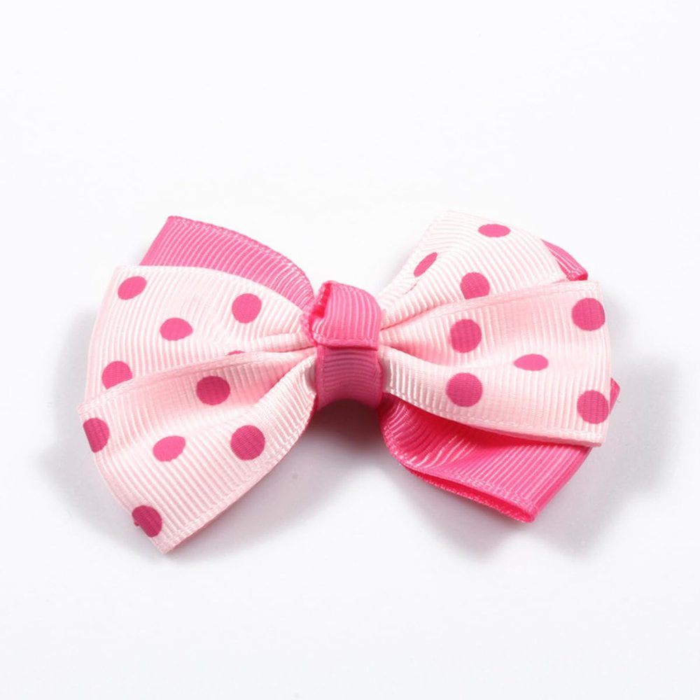 10Pcs 3" Double Grosgrain Dot Flower Bows Organza Hair Bows For Hair Accessories (10Pcs- B, With No Clip)