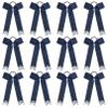 DEEKA 12PCS Collegiate Style Cheer Bows with Glitter Chevrons Tail Skinny College Cheerleader Ponytail Holder for Volleyball Softball Girls (Navy Blue/Silver/White) view 1
