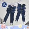 DEEKA 12PCS Collegiate Style Cheer Bows with Glitter Chevrons Tail Skinny College Cheerleader Ponytail Holder for Volleyball Softball Girls (Navy Blue/Silver/White) view 4