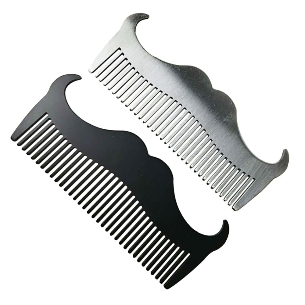 BAZEITFLOW 2pcs Stainless Steel Beard Comb Set for Men Professional Hairdressing Styling Tool Compact Goatee Comb Silver Black Rustproof Design for Personal Salon Use