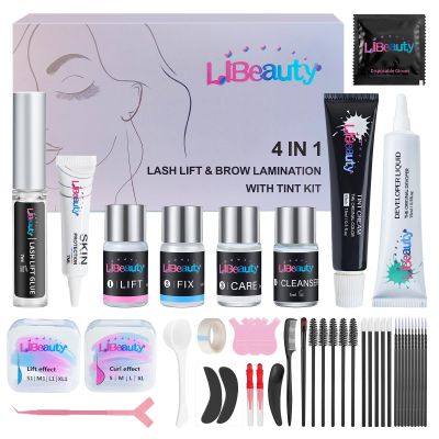 Libeauty Lash Lift and Color Kit with 15ml Black Set, 4-in-1 Professional Eyelash & Eyebrow Perm DIY Kit, Quick Curling Coloring & Eyebrow Lamination, Complete Tools for Home & Salon Use