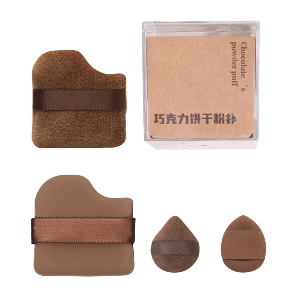 4/6x Chocolate Biscuit Powder Puff With Finger Holder Strap Fingertip Makeup Sponge Pad For Cream Concealer Eyeshadow