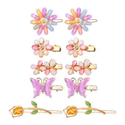 10 Pcs Decorative Butterfly Hair Clips for Women girls Rhinestone Bobby Pins Flower Hair Clip Handmade Metal Barrettes Glitter Crystal Hairpin Jewelry Accessory for Wedding Birthday, Sweet and Tend