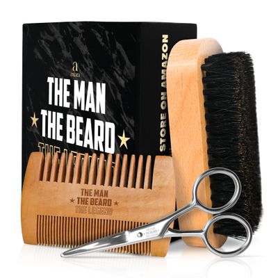 AXIARA Christmas Gifts for Men - Beard Kit Grooming and Care with Brush, Comb, Scissors & Storage Bag - Christmas Anniversary Retirement Birthday Gifts for Men Dad Grandpa, Husband Birthday Gift Ideas