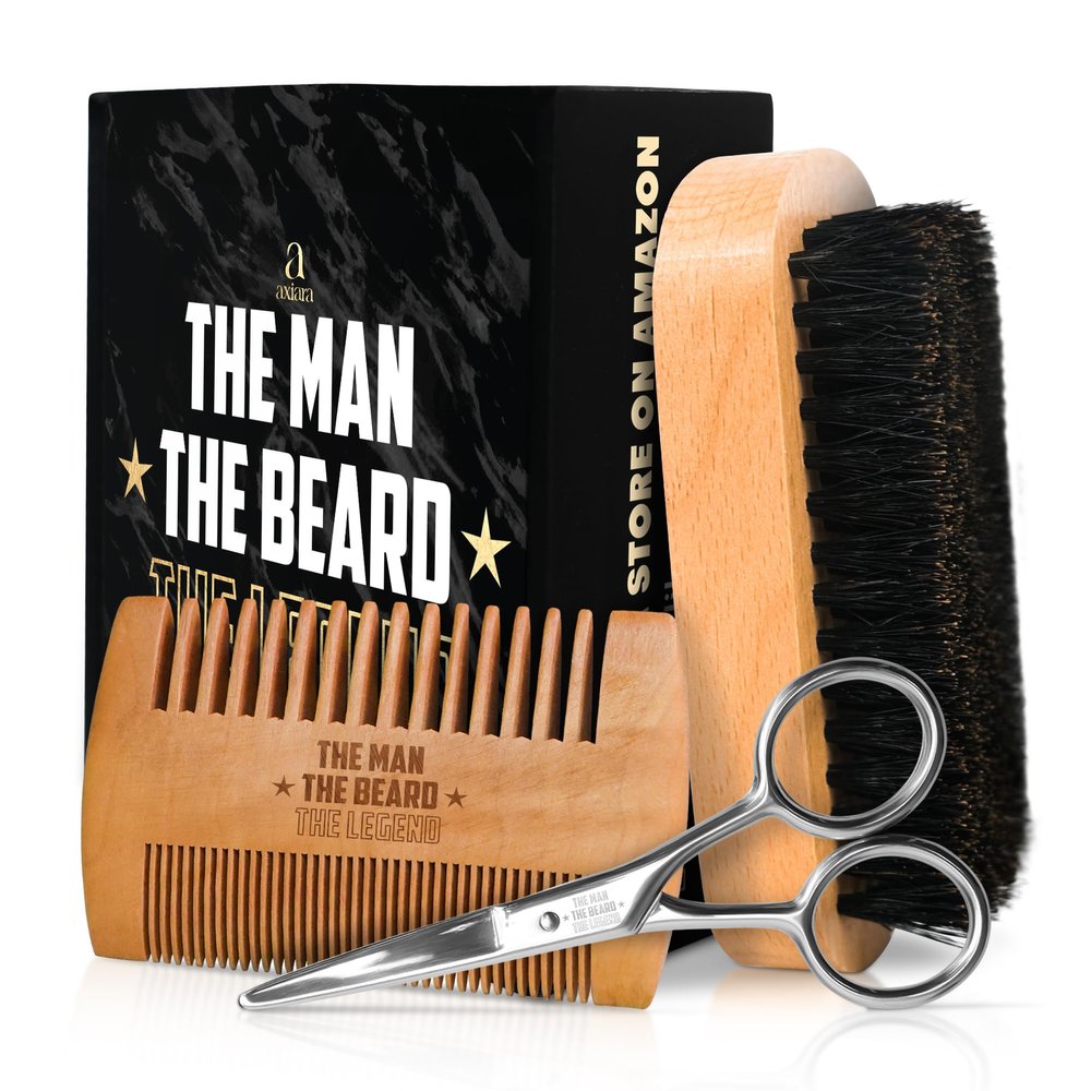 AXIARA Christmas Gifts for Men - Beard Kit Grooming and Care with Brush, Comb, Scissors & Storage Bag - Christmas Anniversary Retirement Birthday Gifts for Men Dad Grandpa, Husband Birthday Gift Ideas