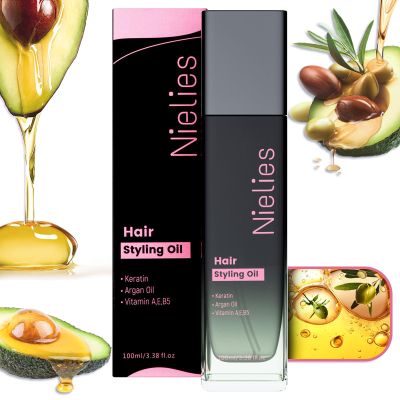 Keratin Hair Serum with Argan Oil & Hair Vitamins A, E, B5  Anti Frizz Control Oil for Frizzy, Curly, and Damaged Hair  Keratin Leave-In Treatment  Aceite para Cabello Rizado  3.4 fl oz