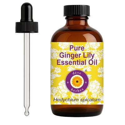 dve herbes Ginger Lily Essential Oil (Hedychium spicatum) with Glass Dropper | Pure | Non-Sticky | Non-Greasy | Lightweight | Men & Women | All Skin Types | Steam Distilled 120ml (4 oz)