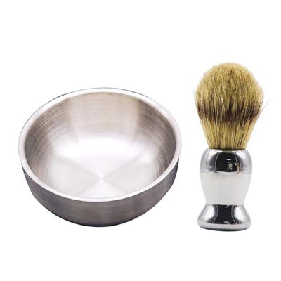 BATHVEVE 2pcs Stainless Steel Shaving Soap Bowl Ergonomic Brush Essential Shaving Tools for Men for Home Barbershop Use