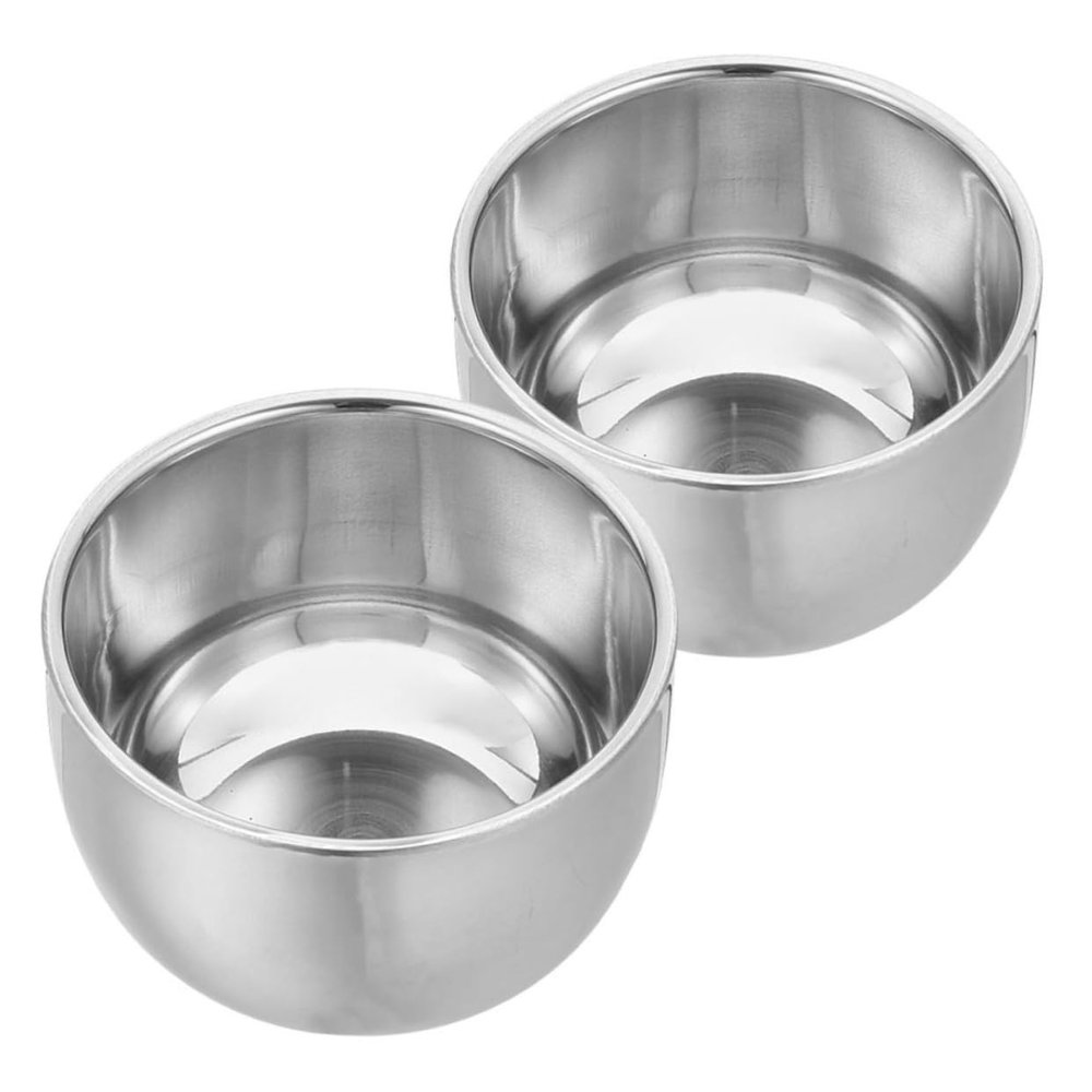 CALLARON 2pcs Heavy Duty Stainless Steel Shaving Soap Bowl Double Layer Design for Enhanced Texture Shaving Mug for Men for Home and Travel Use