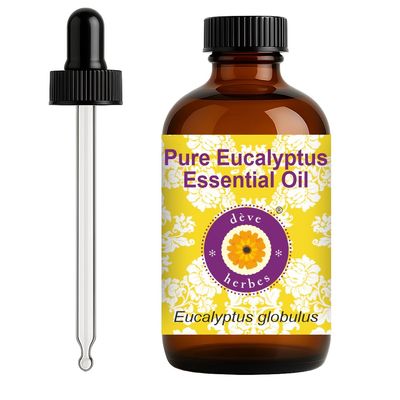 dve herbes Eucalyptus Essential Oil (Eucalyptus globulus) with Glass Dropper | Pure | Non-Sticky | Non-Greasy | Lightweight | Men & Women | All Skin Types | Steam Distilled 120ml (4 oz)