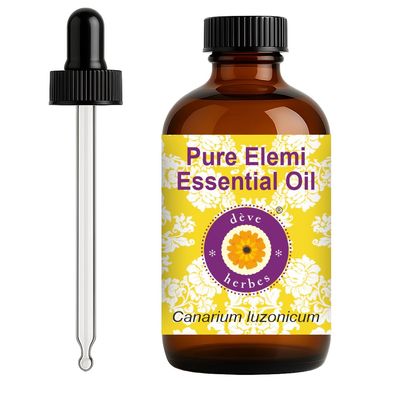 dve herbes Elemi Essential Oil (Canarium luzonicum) with Glass Dropper | Pure | Non-Sticky | Non-Greasy | Lightweight | Men & Women | All Skin Types | Steam Distilled 120ml (4 oz)