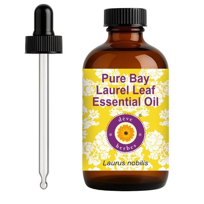 dve herbes Bay Essential Oil (Laurus nobilis) with Glass Dropper | Pure | Non-Sticky | Non-Greasy | Lightweight | Men & Women | All Skin Types | Steam Distilled 120ml (4 oz)