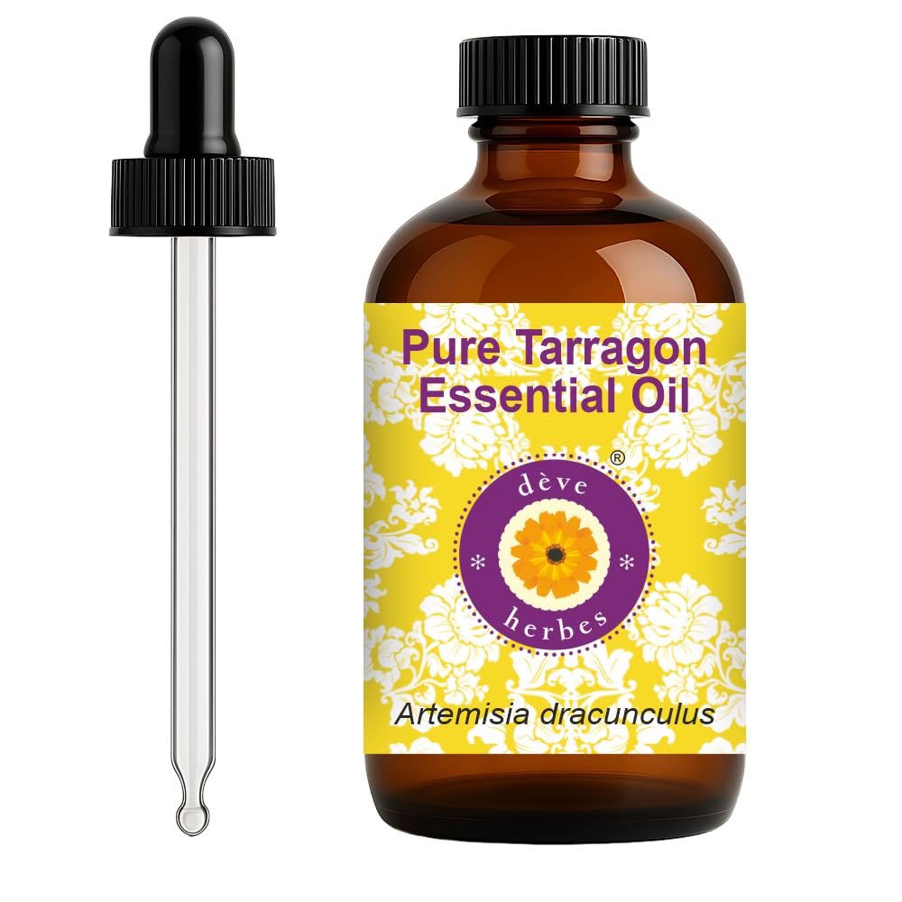 dve herbes Tarragon Essential Oil (Artemisia Dracunculus) with Glass Dropper | Pure | Non-Sticky | Non-Greasy | Lightweight | Men & Women | All Skin Types | Steam Distilled 120ml (4 oz)