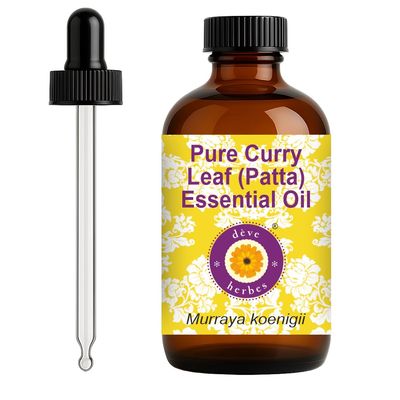 Deve Herbes Pure Curry Leaf (Patta) Essential Oil (Murraya koenigii) with Glass Dropper Steam Distilled 120ml (4 oz)