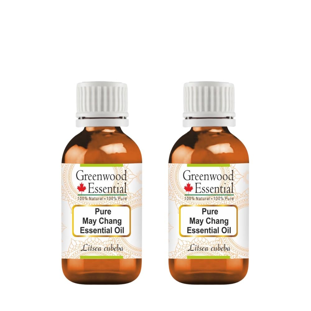 Greenwood Essential Pure May Chang Essential Oil (Litsea cubeba) Steam Distilled (Pack of Two) 30ml X 2 (2 oz)