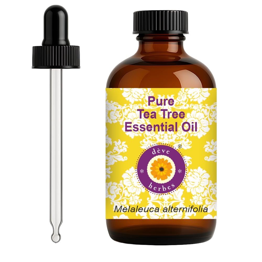 dve herbes Tea Tree Essential Oil (Melaleuca alternifolia) with Glass Dropper | Pure | Non-Sticky | Non-Greasy | Lightweight | Men & Women | All Skin Types | Steam Distilled 120ml (4 oz)