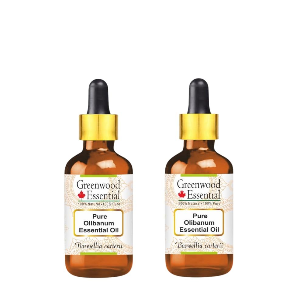 Greenwood Essential Pure Olibanum Essential Oil (Boswellia carterii) with Two Glass Droppers Steam Distilled (Pack of Two) 5ml X 2 (0.33 oz)