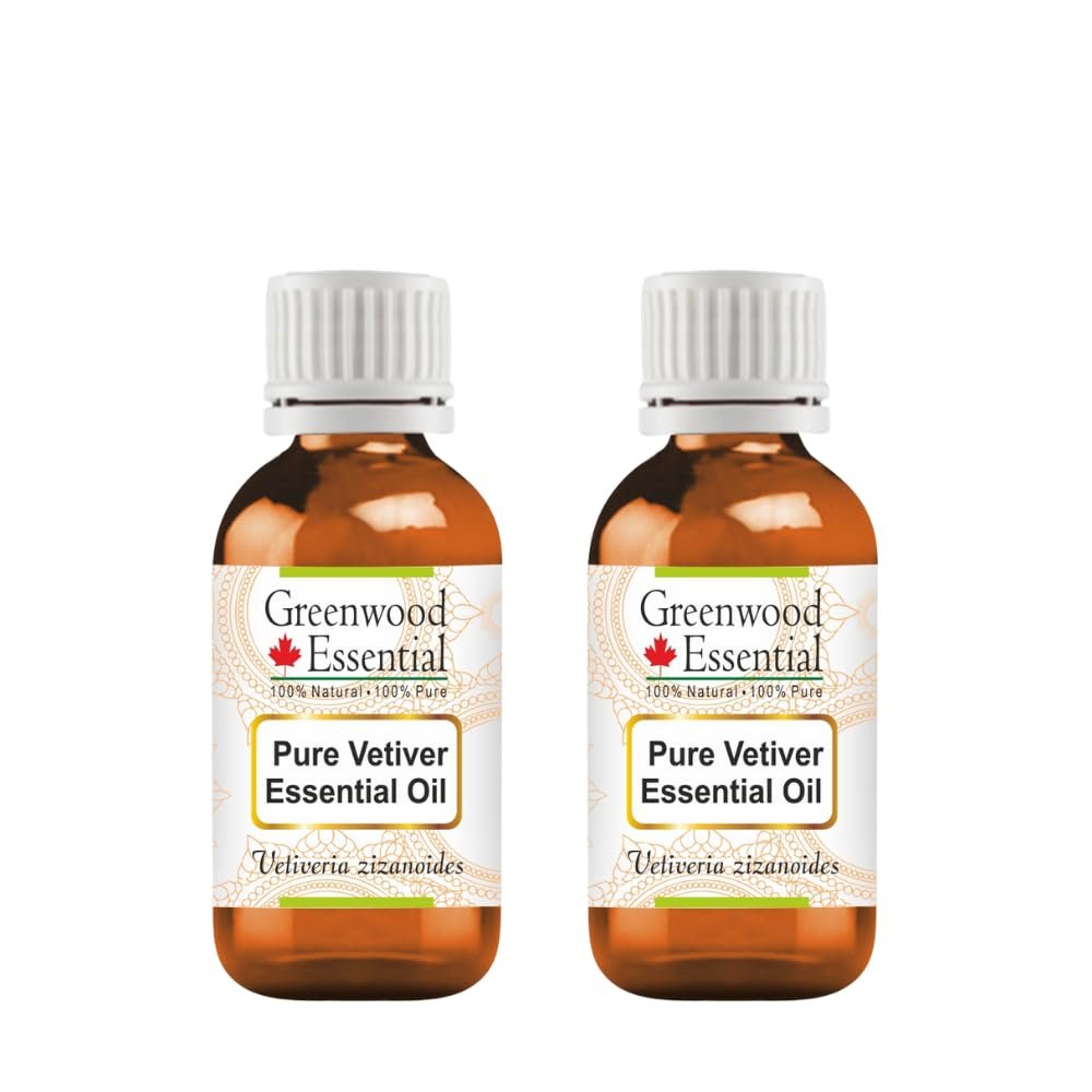 Greenwood Essential Pure Vetiver Essential Oil (Vetiveria zizanoides) Steam Distilled (Pack of Two) 5ml X 2 (0.33 oz)