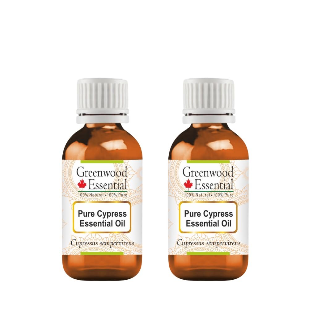 Greenwood Essential Pure Cypress Essential Oil (Cupressus sempervirens) Steam Distilled (Pack of Two) 10ml X 2 (0.66 oz)