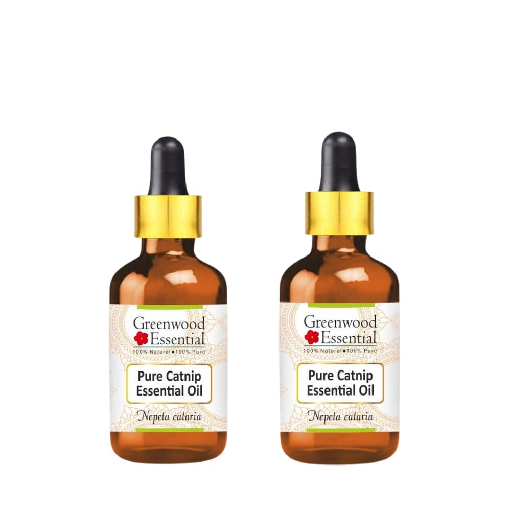 Greenwood Essential Pure Catnip Essential Oil (Nepeta cataria) with Two Glass Droppers Steam Distilled (Pack of Two) 5ml X 2 (0.33 oz)