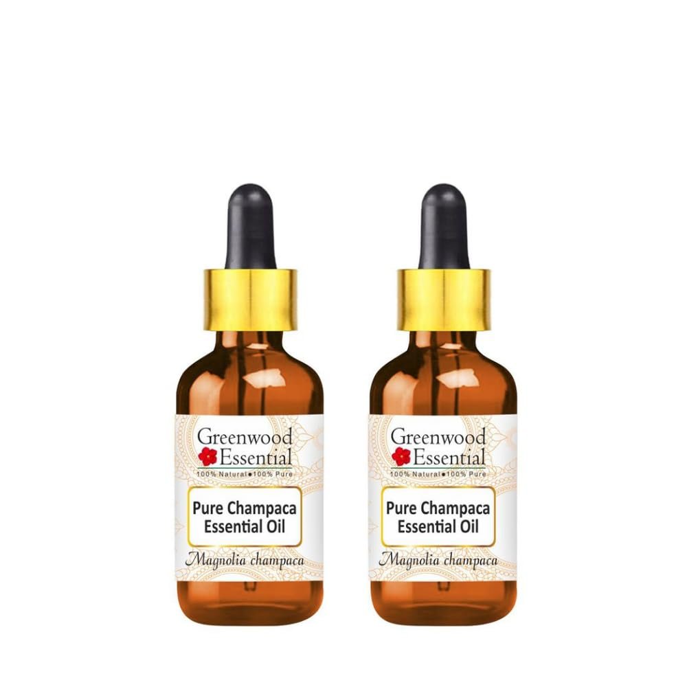 Greenwood Essential Pure Champaca Essential Oil (Magnolia champaca) with Two Glass Droppers Steam Distilled (Pack of Two) 5ml X 2 (0.33 oz)