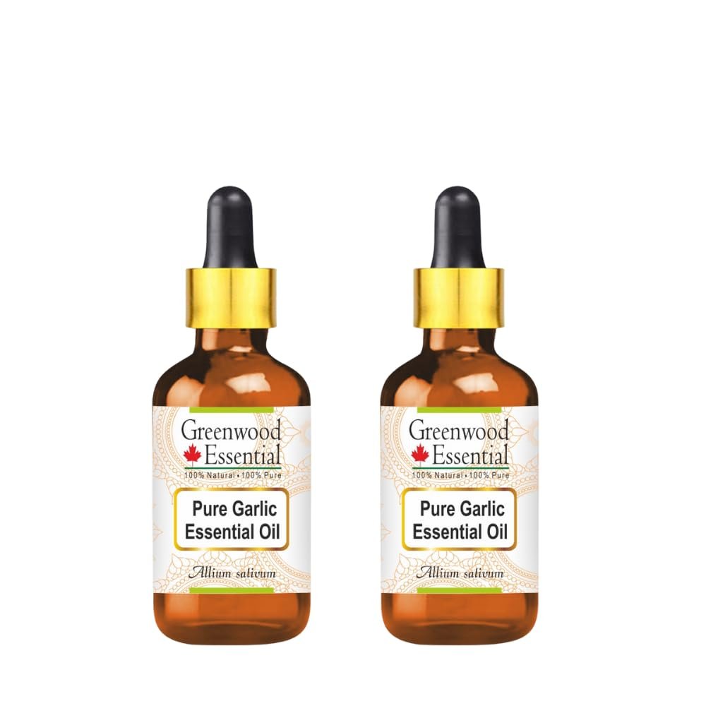 Greenwood Essential Pure Garlic Essential Oil (Allium sativum) with Two Glass Droppers Steam Distilled (Pack of Two) 5ml X 2 (0.33 oz)