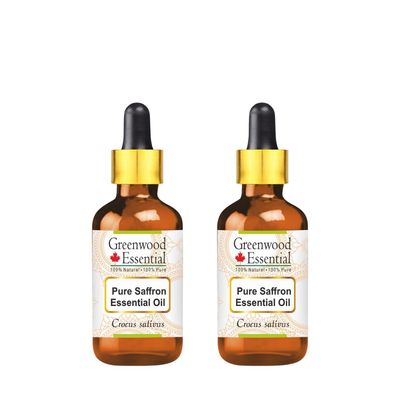 Greenwood Essential Pure Saffron Essential Oil (Crocus sativus) with Two Glass Droppers Steam Distilled (Pack of Two) 5ml X 2 (0.33 oz)