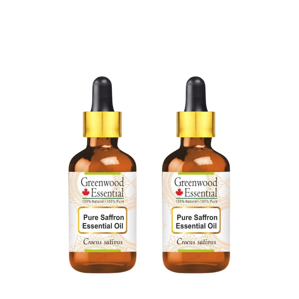 Greenwood Essential Pure Saffron Essential Oil (Crocus sativus) with Two Glass Droppers Steam Distilled (Pack of Two) 5ml X 2 (0.33 oz)