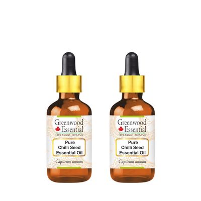 Greenwood Essential Pure Chilli Seed Essential Oil (Capsicum annum) with Two Glass Droppers Steam Distilled (Pack of Two) 50ml X 2 (3.38 oz)
