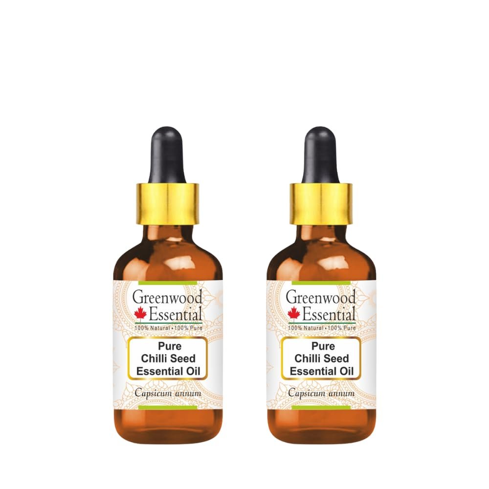 Greenwood Essential Pure Chilli Seed Essential Oil (Capsicum annum) with Two Glass Droppers Steam Distilled (Pack of Two) 50ml X 2 (3.38 oz)