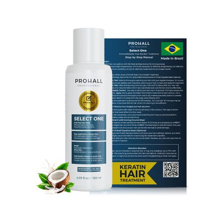 Brazilian Keratin Treatment Blowout Complex-PROHALL SELECT ONE 4.05 oz-Formaldehyde Free Keratin Hair Treatment at Home-Queratina Brasilea Keratina Para Alisar el Pelo Sin Formol-Off White