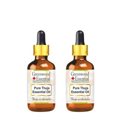 Greenwood Essential Thuja Essential Oil (Thuja occidentalis) with Two Glass Droppers Steam Distilled (Pack of Two) 10ml X 2 (0.66 oz)