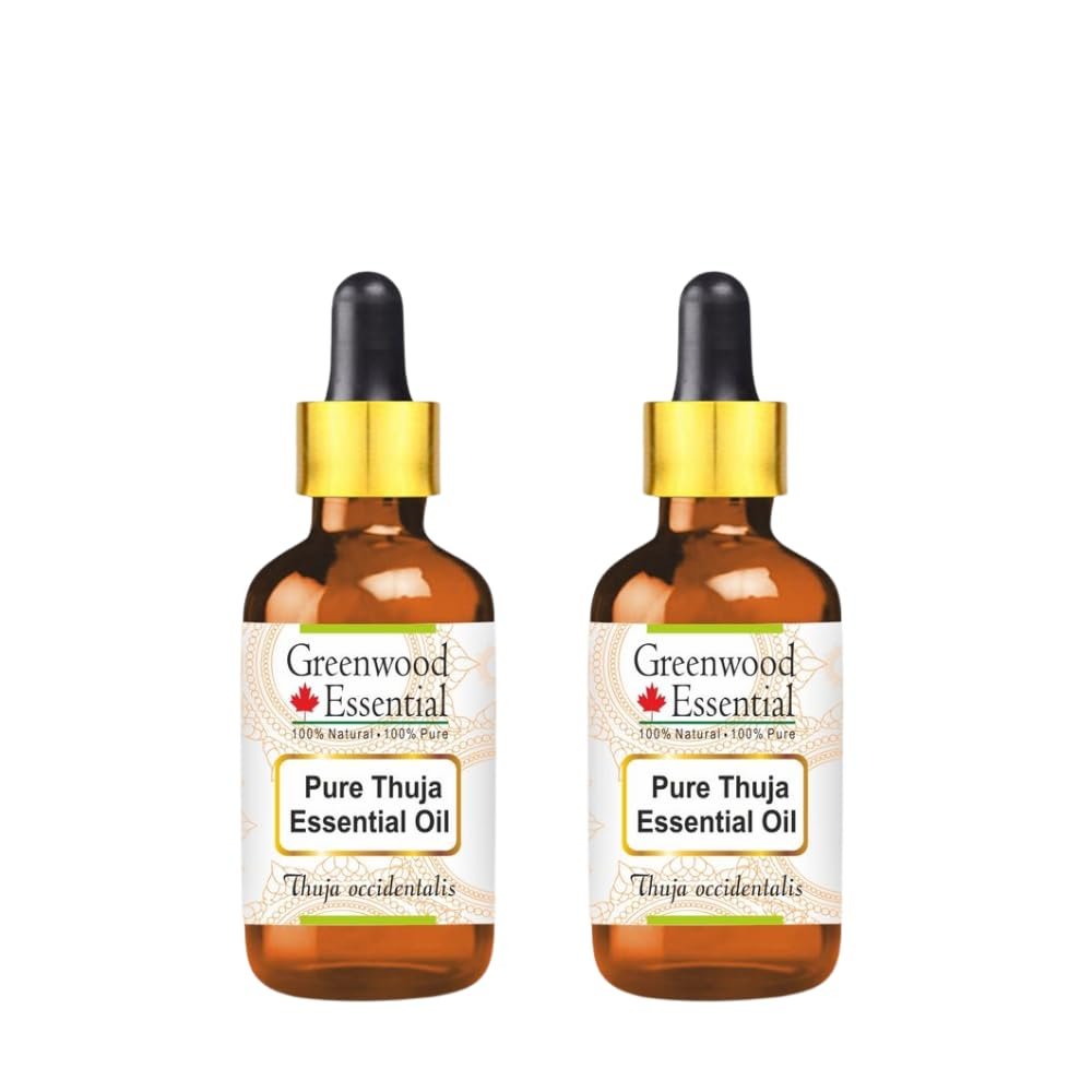 Greenwood Essential Thuja Essential Oil (Thuja occidentalis) with Two Glass Droppers Steam Distilled (Pack of Two) 10ml X 2 (0.66 oz)