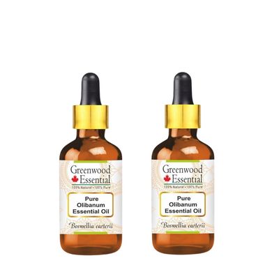 Greenwood Essential Pure Olibanum Essential Oil (Boswellia carterii) with Two Glass Droppers Steam Distilled (Pack of Two) 15ml X 2 (1 oz)