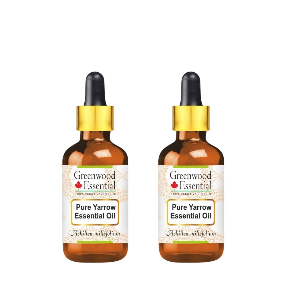 Greenwood Essential Pure Yarrow Essential Oil (Achillea millefolium) with Two Glass Droppers Steam Distilled (Pack of Two) 10ml X 2 (0.66 oz)