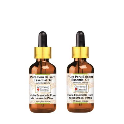 Greenwood Essential Pure Peru Balsam Essential Oil (Myroxylon pereirae) Steam Distilled (Pack of Two) 30ml X 2 (2 oz)