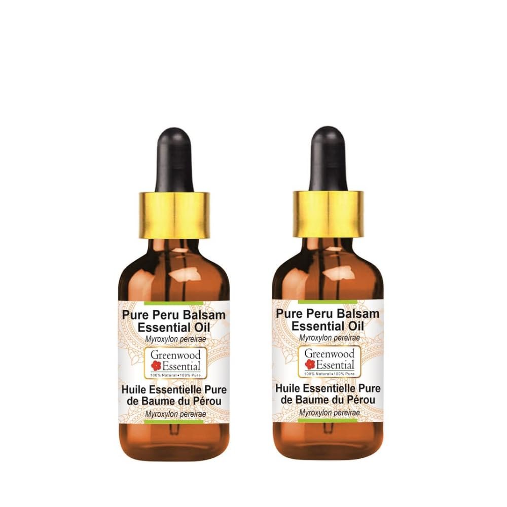 Greenwood Essential Pure Peru Balsam Essential Oil (Myroxylon pereirae) Steam Distilled (Pack of Two) 30ml X 2 (2 oz)