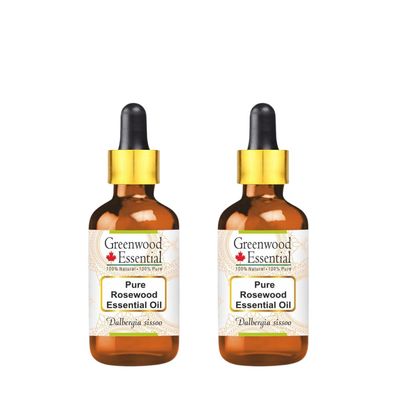 Greenwood Essential Pure Rosewood Essential Oil (Dalbergia Sissoo) with Two Glass Droppers Steam Distilled (Pack of Two) 30ml X 2 (2 oz)