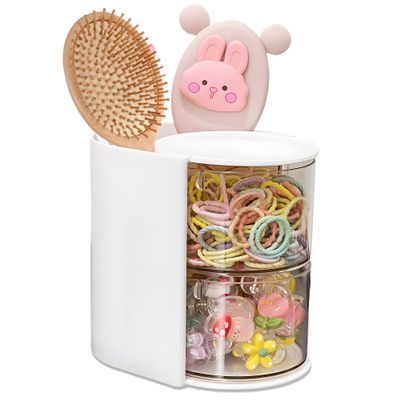 Azurphoric Hair Accessories Organizer with Hair Brush Holder, Rotatable Makeup Brush Holder for Necklaces, Earring, Bracelet, Ring, Makeup Brushes, Hair Clip and Hair Accessories (White, 2-Layer)